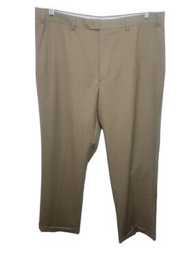 Santorelli luxury serge men's tan cuff leg wool dress pants size 38 flat front